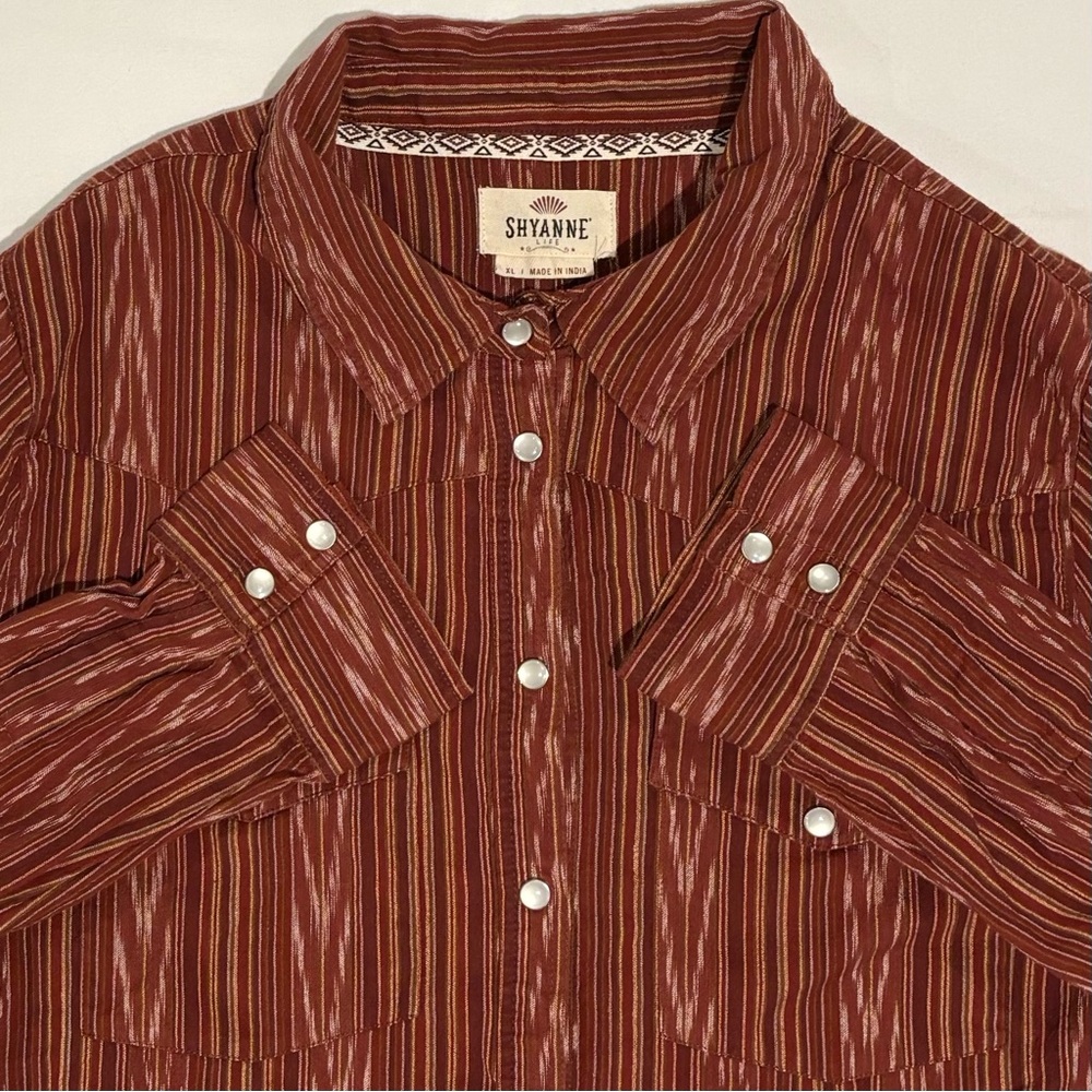 Shyanne Rustic Ikat Cotton Long Sleeve Button Down Top XL